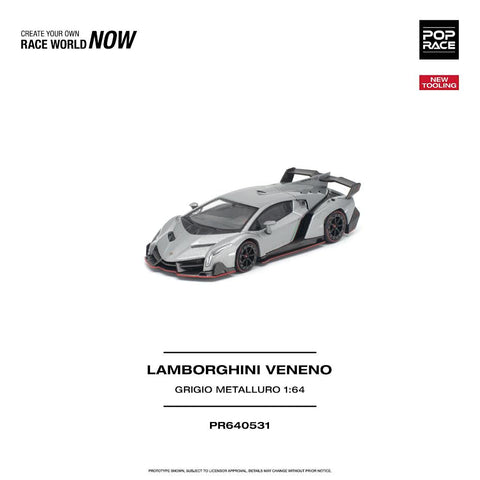 Pop Race 1/64 Lamborghini Veneno Grigio Metalluro - GT Hobby Store