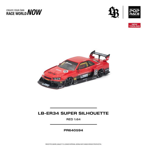 Pop Race 1/64 LB-ER34 Super Silhouette - Red - GT Hobby Store