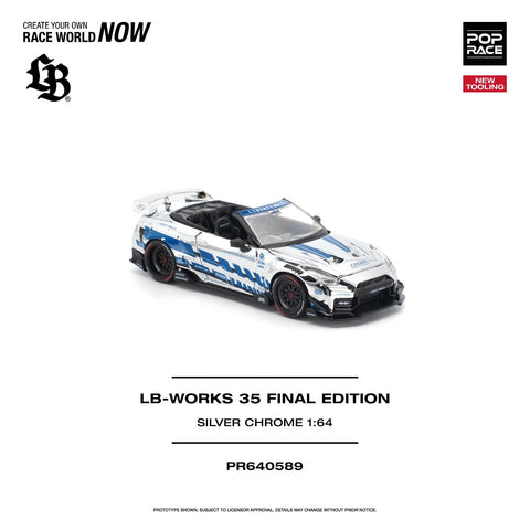 Pop Race 1/64 LB-Works 35GT-R Final Edition - Silver Chrome - GT Hobby Store