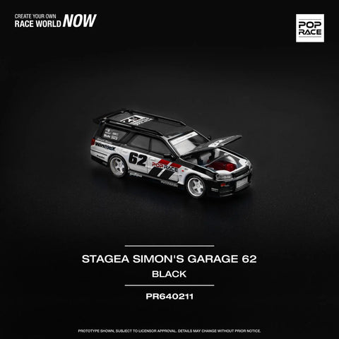 Pop Race 1/64 Nissan Stagea Sim0n's Garage 62 - Black - GT Hobby Store