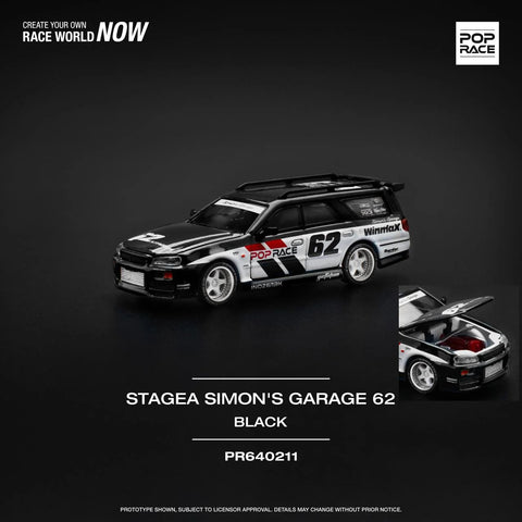 Pop Race 1/64 Nissan Stagea Sim0n's Garage 62 - Black - GT Hobby Store
