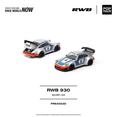 Pop Race 1/64 RWB 930 Silver - GT Hobby Store