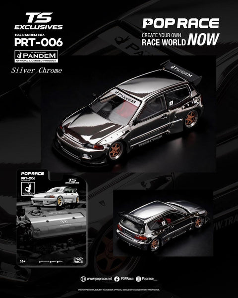 Pop Race X TS Exclusives 1/64 Pandem EG6 Silver Chrome - GT Hobby Store