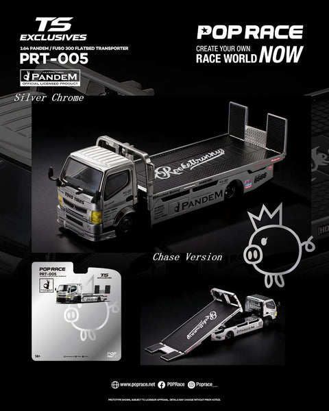 Pop Race X TS Exclusives 1/64 Pandem Fuso 300 Flatbed Transporter Silver Chrome - GT Hobby Store