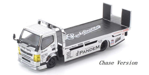 Pop Race X TS Exclusives 1/64 Pandem Fuso 300 Flatbed Transporter Silver Chrome - GT Hobby Store