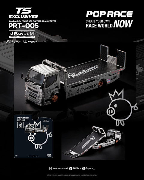 Pop Race X TS Exclusives 1/64 Pandem Fuso 300 Flatbed Transporter Silver Chrome - GT Hobby Store