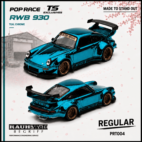 Pop Race X TS Exclusives 1/64 RWB 930 Teal Chrome - GT Hobby Store