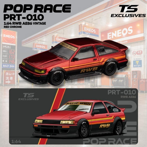 Pop Race X TS Exclusives 1/64 RWB AE86 Vintage Red Chrome - GT Hobby Store
