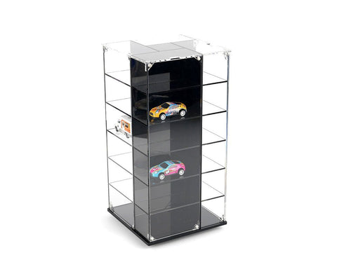 Showcase 1:64 Acrylitower 24 - Car Display Desk Top Spinner with Magnetic Covers (6.5″x 6.5″x13.5″) – Black – MiJo Exclusives - GT Hobby Store