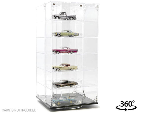 Showcase 1:64 Acrylitower 24 - Car Display Desk Top Spinner with Magnetic Covers (6.5″x 6.5″x13.5″) – Clear – MiJo Exclusives - GT Hobby Store