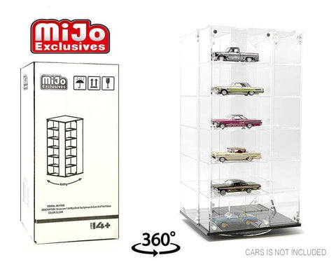 Showcase 1:64 Acrylitower 24 - Car Display Desk Top Spinner with Magnetic Covers (6.5″x 6.5″x13.5″) – Clear – MiJo Exclusives - GT Hobby Store