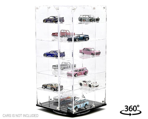 Showcase 1:64 Acrylitower 24 - Car Display Desk Top Spinner with Magnetic Covers (6.5″x 6.5″x13.5″) – Clear – MiJo Exclusives - GT Hobby Store