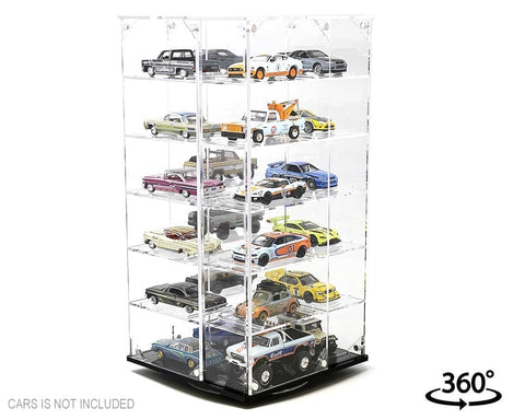 Showcase 1:64 Acrylitower 24 - Car Display Desk Top Spinner with Magnetic Covers (6.5″x 6.5″x13.5″) – Clear – MiJo Exclusives - GT Hobby Store
