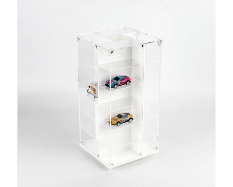 Showcase 1:64 Acrylitower 24 - Car Display Desk Top Spinner with Magnetic Covers (6.5″x 6.5″x13.5″) – White – MiJo Exclusives - GT Hobby Store