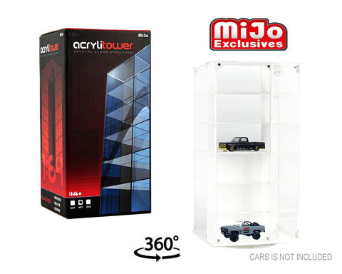 Showcase 1:64 Acrylitower 24 - Car Display Desk Top Spinner with Magnetic Covers (6.5″x 6.5″x13.5″) – White – MiJo Exclusives - GT Hobby Store