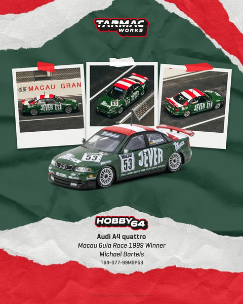 Tarmac Works 1:64 Audi A4 quattro Macau Guia Race 1999 Winner Michael Bartels – Hobby64 - GT Hobby Store
