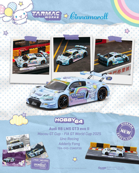 Tarmac Works 1:64 Audi R8 LMS GT3 evo II Macau GT Cup – FIA GT World Cup 2025 Uno Racing Adderly Fong Model Car + Trading Cards Combo Set – Hobby64 - GT Hobby Store