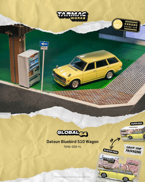 Tarmac Works 1:64 Datsun Bluebird 510 Wagon – Yellow – Global64 - GT Hobby Store