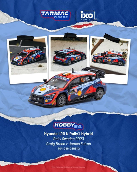 Tarmac Works 1/64 Hyundai i20 N Rally1 Hybrid Rally Sweden 2023 Craig Breen / James Fulton – Hobby64 - GT Hobby Store
