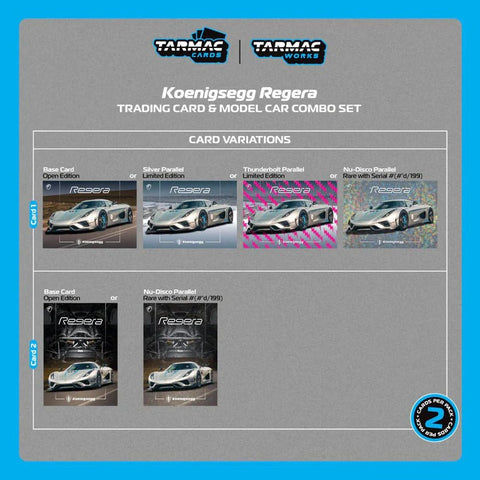 Tarmac Works 1:64 Koenigsegg Regera with Trading Cards Pack – Silver – Global64 Tarmac Cards – MiJo Exclusives Limited Edition - GT Hobby Store