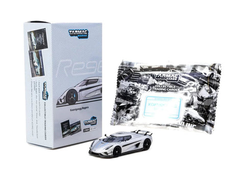 Tarmac Works 1:64 Koenigsegg Regera with Trading Cards Pack – Silver – Global64 Tarmac Cards – MiJo Exclusives Limited Edition - GT Hobby Store