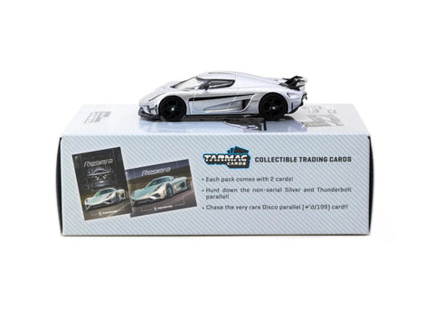Tarmac Works 1:64 Koenigsegg Regera with Trading Cards Pack – Silver – Global64 Tarmac Cards – MiJo Exclusives Limited Edition - GT Hobby Store