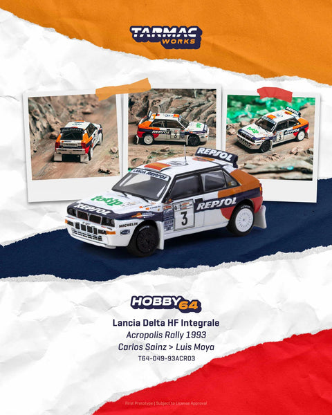 Tarmac Works 1:64 Lancia Delta HF Integrale Acropolis Rally 1993 Carlos Sainz / Luis Moya - GT Hobby Store