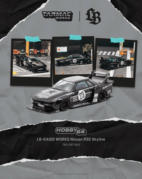 Tarmac Works 1/64 LB-KAIDO WORKS Nissan R32 Skyline – Black – Hobby64 - GT Hobby Store