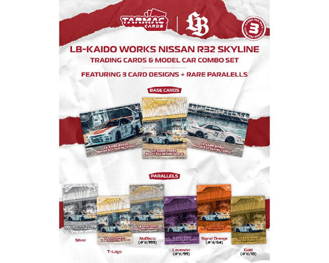 Tarmac Works 1/64 LB-KAIDO WORKS Nissan R32 Skyline Tarmac Model Car + Trading Cards Combo Set- Hobby64 - GT Hobby Store