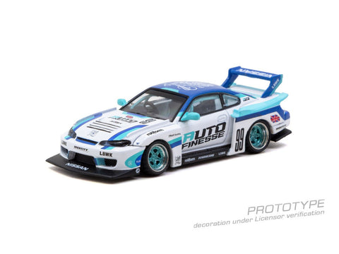 Tarmac Works 1:64 LB - Super Silhouette Nissan SILVIA (S15) Auto Finesse – White – Hobby64 - GT Hobby Store