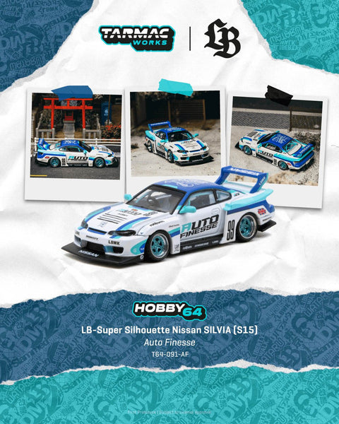 Tarmac Works 1:64 LB - Super Silhouette Nissan SILVIA (S15) Auto Finesse – White – Hobby64 - GT Hobby Store