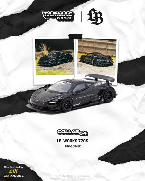 Tarmac Works 1:64 LB - WORKS 720S with extra set of wheels two stance option included – Black - GT Hobby Store