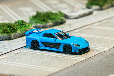 Tarmac Works 1/64 Mazda Rx-7 Veilside Fortune7 Blue Global64 - GT Hobby Store