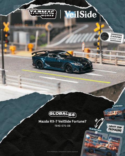 Tarmac Works 1:64 Mazda RX - 7 Veilside Fortune7 – Dark Blue – Global64 - GT Hobby Store