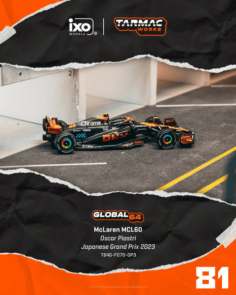 Tarmac Works 1:64 McLaren MCL60 Japanese Grand Prix 2023 Oscar Piastri – ixo Models – MiJo exclusives Limited Edition - GT Hobby Store