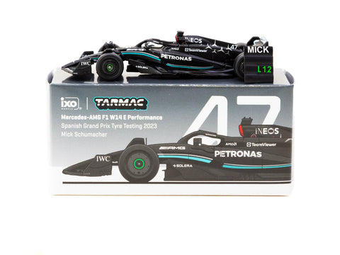 Tarmac Works 1:64 Mercedes - AMG F1 W14 E Performance Spanish Grand Prix Tyre Testing 2023 Mick Schumacher – Global64 – MiJo Exclusives Limited Edition - GT Hobby Store