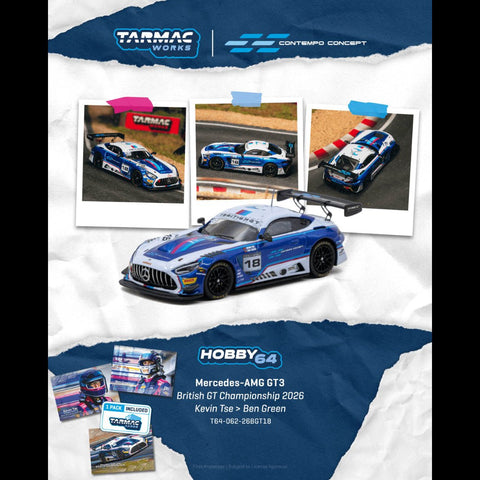 Tarmac Works 1/64 Mercedes-AMG GT3 British GT Championship 2026 Kevin Tse / Ben Green Model Car + Trading Cards Combo Set- Hobby64 - GT Hobby Store