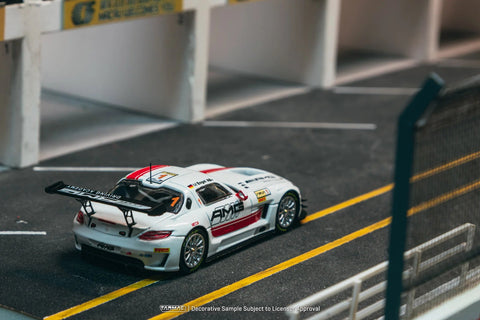 Tarmac Works 1:64 Mercedes - Benz SLS AMG GT3 Macau GT Cup – FIA GT World Cup 2015 Winner Maro Engel with Trading Card - GT Hobby Store