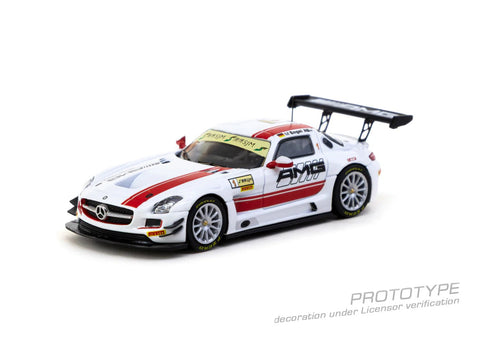 Tarmac Works 1:64 Mercedes - Benz SLS AMG GT3 Macau GT Cup – FIA GT World Cup 2015 Winner Maro Engel with Trading Card - GT Hobby Store