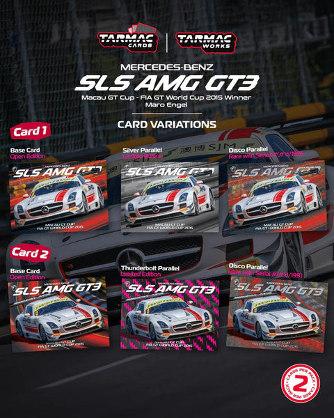 Tarmac Works 1:64 Mercedes - Benz SLS AMG GT3 Macau GT Cup – FIA GT World Cup 2015 Winner Maro Engel with Trading Card - GT Hobby Store