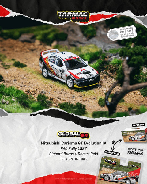 Tarmac Works 1/64 Mitsubishi Carisma GT Evolution IV RAC Rally 1997 Richard Burns / Robert Reid- Global64 - GT Hobby Store