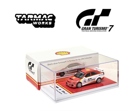 Tarmac Works 1:64 Mitsubishi Lancer Evolution V GSR 1998 – Shell – Gran Turismo 7 – JDM Collection - GT Hobby Store