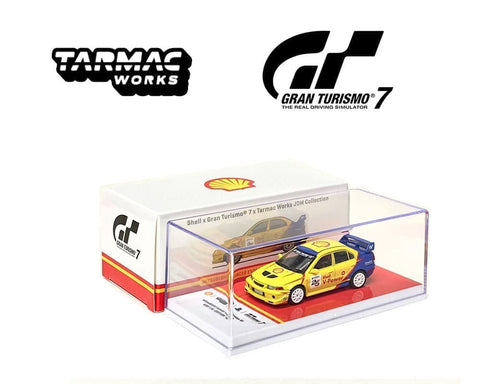 Tarmac Works 1:64 Mitsubishi Lancer Evolution VI GSR T.M. EDITION 1999 – Shell – Gran Turismo 7 – JDM Collection - GT Hobby Store