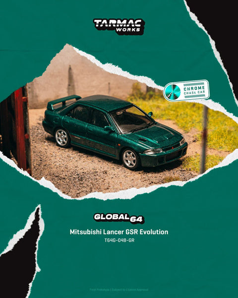 Tarmac Works 1:64 Mitsubishi Lancer GSR Evolution – Green Metallic – Global64 – MiJo Exclusives - GT Hobby Store
