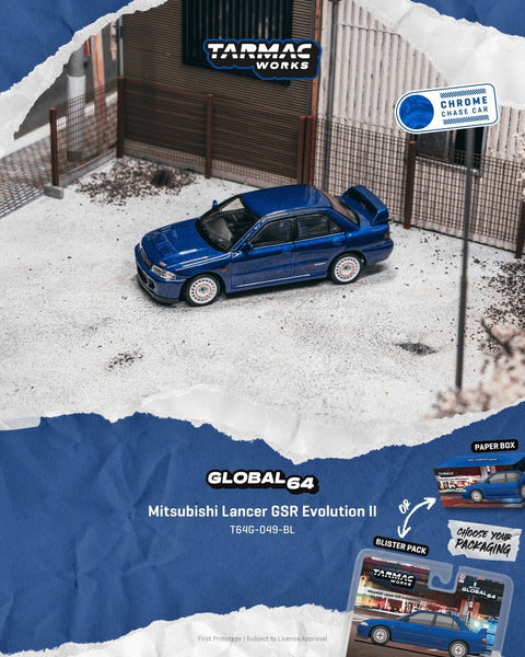 Tarmac Works 1:64 Mitsubishi Lancer GSR Evolution II – Blue – Global64 - GT Hobby Store