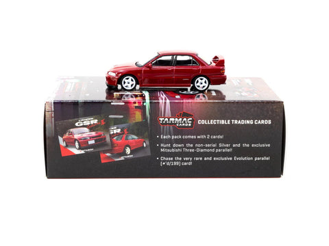 Tarmac Works 1:64 Mitsubishi Lancer GSR Evolution II with 1 Pack Trading Card Included – Red – Global 64 - GT Hobby Store