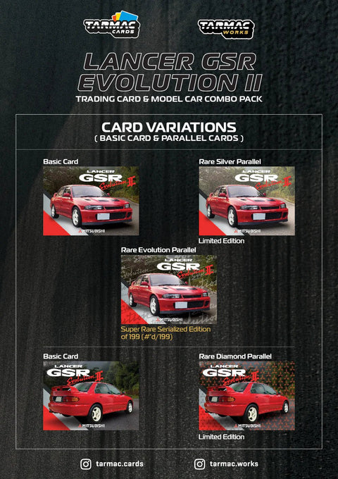 Tarmac Works 1:64 Mitsubishi Lancer GSR Evolution II with 1 Pack Trading Card Included – Red – Global 64 - GT Hobby Store