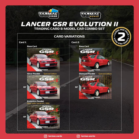 Tarmac Works 1:64 Mitsubishi Lancer GSR Evolution II with 1 Pack Trading Card Included – Red – Global 64 - GT Hobby Store