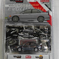 Tarmac Works 1:64 Mitsubishi Lancer GSR Evolution IV with Trading Cards – Silver - GT Hobby Store