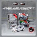 Tarmac Works 1:64 Mitsubishi Lancer GSR Evolution IV with Trading Cards – Silver - GT Hobby Store